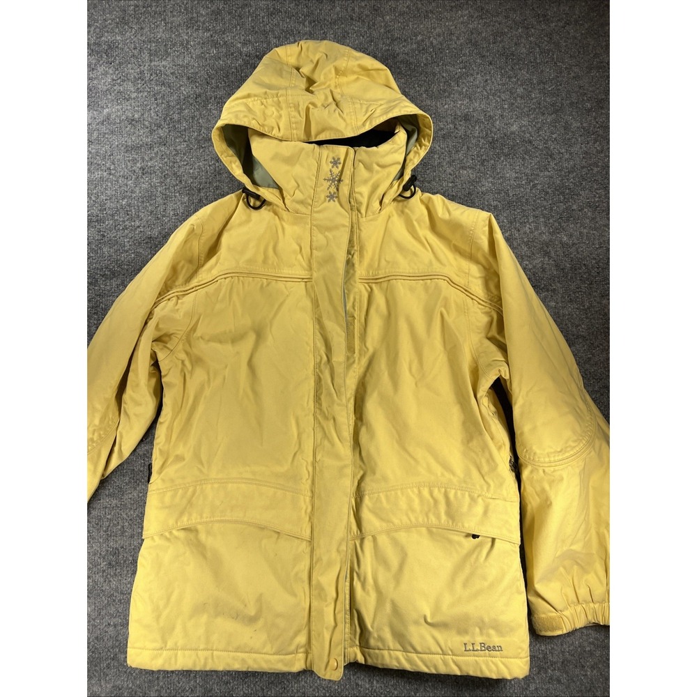 Vtg 90s L.L. Bean Hooded Winter Jacket Parka Women's Small Yellow Snowflake